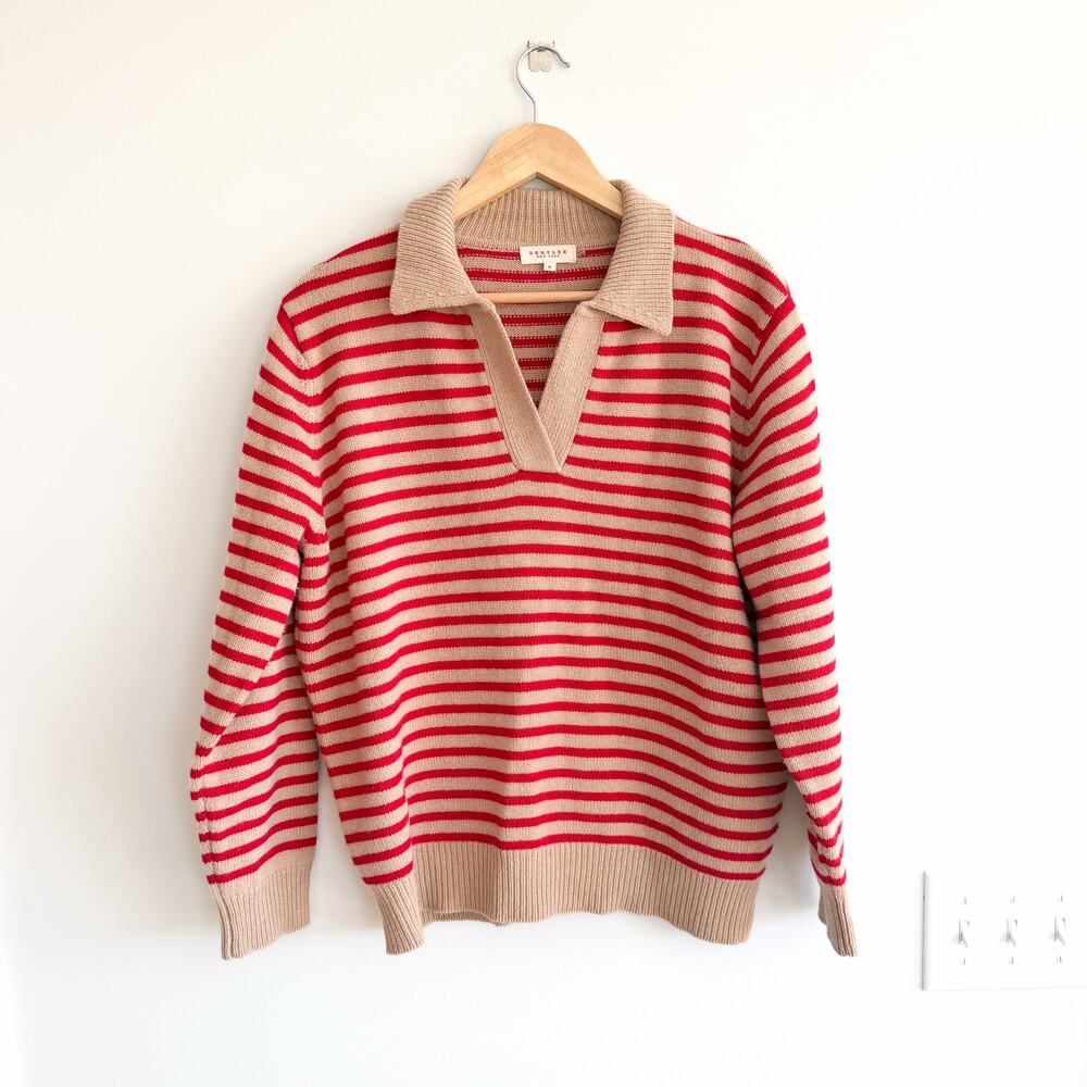 DEMYLEE Lucian Merino Wool Striped Pullover Sweater Red Brown M